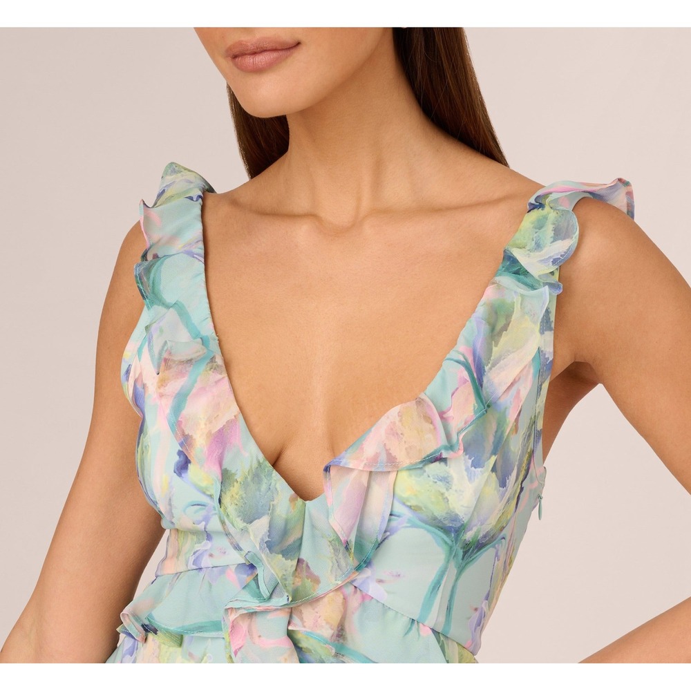 Adrianna Papell Pastel Floral Ruffled Midi Dress - Picture 2 of 13